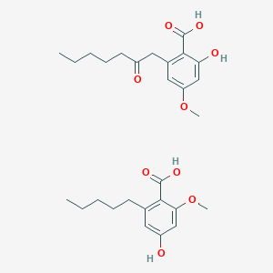 molecular formula C28H38O9 B14792774 2-hydroxy-4-methoxy-6-(2-oxoheptyl)benzoic acid;4-hydroxy-2-methoxy-6-pentylbenzoic acid 