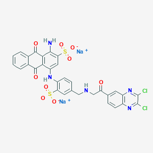molecular formula C31H19Cl2N5Na2O9S2 B14792944 1-Amino-4-4-(2,3-dichloro-6-quinoxalinyl)carbonylmethylaminomethyl-2-sulphonatophenylamino-9,10-dihydro-9,10-diox oanthracene-2-sulphonate (sodium salt) 