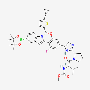 molecular formula C42H47BFN5O6S B14793634 Methyl ((2S)-1-((2S)-2-(5-(6-(5-cyclopropylthiophen-2-yl)-1-fluoro-10-(4,4,5,5-tetramethyl-1,3,2-dioxaborolan-2-yl)-6H-benzo[5,6][1,3]oxazino[3,4-a]indol-3-yl)-1H-imidazol-2-yl)pyrrolidin-1-yl)-3-methyl-1-oxobutan-2-yl)carbamate 