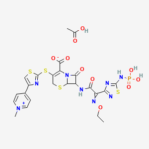 molecular formula C24H25N8O10PS4 B14793708 acetic acid;7-[[2-ethoxyimino-2-[5-(phosphonoamino)-1,2,4-thiadiazol-3-yl]acetyl]amino]-3-[[4-(1-methylpyridin-1-ium-4-yl)-1,3-thiazol-2-yl]sulfanyl]-8-oxo-5-thia-1-azabicyclo[4.2.0]oct-2-ene-2-carboxylate 