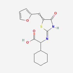 molecular formula C16H18N2O4S B14794002 Cyclohexaneacetic acid, alpha-[[5-(2-furanylmethylene)-4,5-dihydro-4-oxo-2-thiazolyl]amino]- 