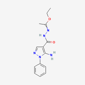 molecular formula C14H17N5O2 B14794275 ethyl N-(5-amino-1-phenylpyrazole-4-carbonyl)ethanehydrazonate 