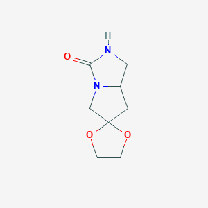 molecular formula C8H12N2O3 B14794466 spiro[1,3-dioxolane-2,6'-2,5,7,7a-tetrahydro-1H-pyrrolo[1,2-c]imidazole]-3'-one 