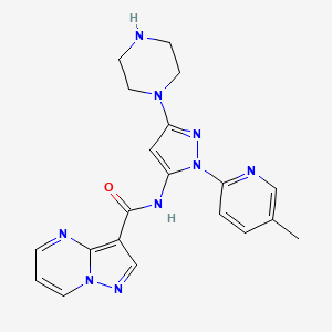 molecular formula C20H21N9O B14794519 N-(1-(5-Methylpyridin-2-yl)-3-(piperazin-1-yl)-1H-pyrazol-5-yl)pyrazolo[1,5-a]pyrimidine-3-carboxamide 