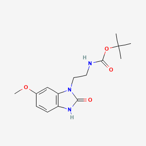 molecular formula C15H21N3O4 B14794543 Carbamic acid, N-[2-(2,3-dihydro-6-methoxy-2-oxo-1H-benzimidazol-1-yl)ethyl]-, 1,1-dimethylethyl ester 