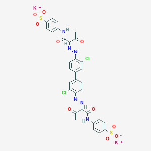 molecular formula C32H24Cl2K2N6O10S2 B14794904 Benzenesulfonic acid, 4,4'-[(3,3'-dichloro[1,1'-biphenyl]-4,4'-diyl)bis[azo(2-acetyl-1-oxo-2,1-ethanediyl)imino]]bis-(potassium salt) CAS No. 84100-30-1