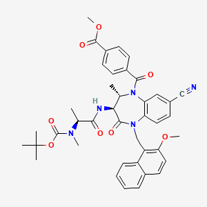 molecular formula C41H43N5O8 B14794958 Methyl 4-((2S,3S)-3-((S)-2-((tert-butoxycarbonyl)(methyl)amino)propanamido)-8-cyano-5-((2-methoxynaphthalen-1-yl)methyl)-2-methyl-4-oxo-2,3,4,5-tetrahydro-1H-benzo[b][1,4]diazepine-1-carbonyl)benzoate 
