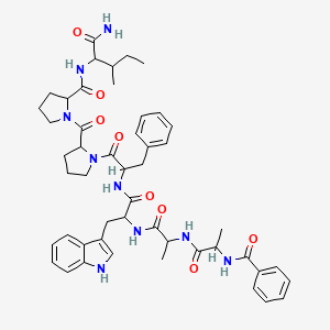 molecular formula C49H61N9O8 B14795003 N-(1-amino-3-methyl-1-oxopentan-2-yl)-1-[1-[2-[[2-[2-(2-benzamidopropanoylamino)propanoylamino]-3-(1H-indol-3-yl)propanoyl]amino]-3-phenylpropanoyl]pyrrolidine-2-carbonyl]pyrrolidine-2-carboxamide 