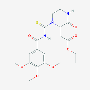 molecular formula C19H25N3O7S B14796828 Ethyl (3-oxo-1-{[(3,4,5-trimethoxyphenyl)carbonyl]carbamothioyl}piperazin-2-yl)acetate 