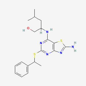 molecular formula C19H25N5OS2 B14797167 2-[[2-Amino-5-(1-phenylethylsulfanyl)-[1,3]thiazolo[4,5-d]pyrimidin-7-yl]amino]-4-methylpentan-1-ol 