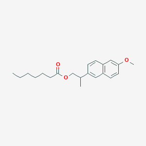 molecular formula C21H28O3 B14797195 Heptanoic acid, 2-(6-methoxy-2-naphthalenyl)propyl ester 