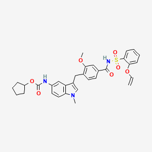 molecular formula C32H33N3O7S B14797219 Carbamic acid, [3-[[4-[[[[2-(ethenyloxy)phenyl]sulfonyl]amino]carbonyl]-2-methoxyphenyl]methyl]-1-methyl-1H-indol-5-yl]-, cyclopentyl ester 