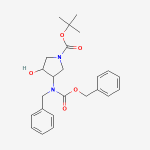 molecular formula C24H30N2O5 B14797412 Tert-butyl 3-[benzyl(phenylmethoxycarbonyl)amino]-4-hydroxypyrrolidine-1-carboxylate 