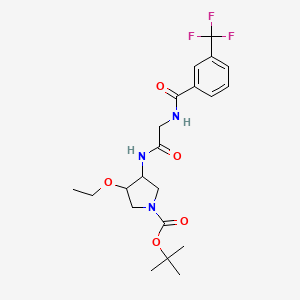 molecular formula C21H28F3N3O5 B14797532 (3S,4S)-tert-Butyl 3-ethoxy-4-(2-(3-(trifluoromethyl)-benzamido)acetamido)pyrrolidine-1-carboxylate 
