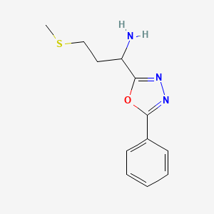 molecular formula C12H15N3OS B14797557 3-Methylsulfanyl-1-(5-phenyl-1,3,4-oxadiazol-2-yl)propan-1-amine 