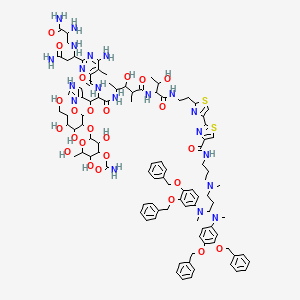 molecular formula C99H126N20O25S2 B14797967 [2-[2-[2-[[6-amino-2-[3-amino-1-[(2,3-diamino-3-oxopropyl)amino]-3-oxopropyl]-5-methylpyrimidine-4-carbonyl]amino]-3-[[5-[[1-[2-[4-[4-[3-[3,3-bis[N-methyl-3,4-bis(phenylmethoxy)anilino]propyl-methylamino]propylcarbamoyl]-1,3-thiazol-2-yl]-1,3-thiazol-2-yl]ethylamino]-3-hydroxy-1-oxobutan-2-yl]amino]-3-hydroxy-4-methyl-5-oxopentan-2-yl]amino]-1-(1H-imidazol-4-yl)-3-oxopropoxy]-4,5-dihydroxy-6-(hydroxymethyl)oxan-3-yl]oxy-3,5-dihydroxy-6-(hydroxymethyl)oxan-4-yl] carbamate 