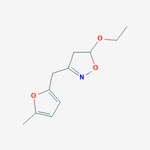 molecular formula C11H15NO3 B147981 Isoxazole, 5-ethoxy-4,5-dihydro-3-[(5-methyl-2-furanyl)methyl]-(9CI) CAS No. 136354-52-4