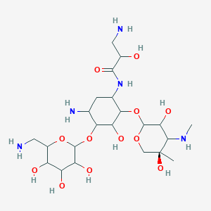 molecular formula C22H43N5O12 B14798225 3-amino-N-[5-amino-4-[6-(aminomethyl)-3,4,5-trihydroxyoxan-2-yl]oxy-2-[(5R)-3,5-dihydroxy-5-methyl-4-(methylamino)oxan-2-yl]oxy-3-hydroxycyclohexyl]-2-hydroxypropanamide 