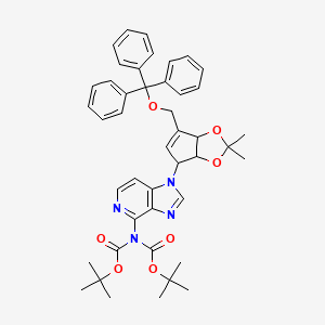 molecular formula C44H48N4O7 B14798227 tert-butyl N-[1-[2,2-dimethyl-4-(trityloxymethyl)-6,6a-dihydro-3aH-cyclopenta[d][1,3]dioxol-6-yl]imidazo[4,5-c]pyridin-4-yl]-N-[(2-methylpropan-2-yl)oxycarbonyl]carbamate 