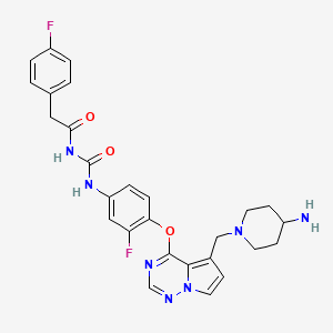 molecular formula C27H27F2N7O3 B14798839 N-{[4-({5-[(4-aminopiperidin-1-yl)methyl]pyrrolo[2,1-f][1,2,4]triazin-4-yl}oxy)-3-fluorophenyl]carbamoyl}-2-(4-fluorophenyl)acetamide 