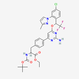 molecular formula C32H34ClF3N6O5 B14799365 Ethyl 3-[4-[2-amino-6-[1-[4-chloro-2-(3-methylpyrazol-1-yl)phenyl]-2,2,2-trifluoroethoxy]pyrimidin-4-yl]phenyl]-2-[(2-methylpropan-2-yl)oxycarbonylamino]propanoate 