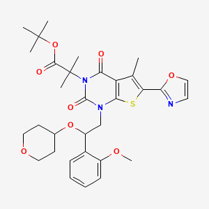 molecular formula C32H39N3O8S B14799486 Tert-butyl 2-[1-[2-(2-methoxyphenyl)-2-(oxan-4-yloxy)ethyl]-5-methyl-6-(1,3-oxazol-2-yl)-2,4-dioxothieno[2,3-d]pyrimidin-3-yl]-2-methylpropanoate 