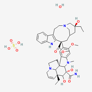 molecular formula C43H59N5O12S B14800255 methyl (13S,17S)-13-[(1R,10S,12R)-10-carbamoyl-12-ethyl-10,11-dihydroxy-5-methoxy-8-methyl-8,16-diazapentacyclo[10.6.1.01,9.02,7.016,19]nonadeca-2,4,6,13-tetraen-4-yl]-17-ethyl-17-hydroxy-1,11-diazatetracyclo[13.3.1.04,12.05,10]nonadeca-4(12),5,7,9-tetraene-13-carboxylate;sulfuric acid;hydrate 