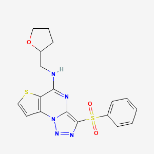 molecular formula C18H17N5O3S2 B14800734 3-(phenylsulfonyl)-N-((tetrahydrofuran-2-yl)methyl)thieno[2,3-e][1,2,3]triazolo[1,5-a]pyrimidin-5-amine 