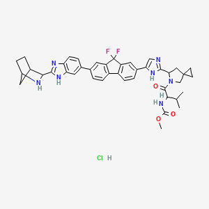 molecular formula C42H44ClF2N7O3 B14801345 methyl N-[1-[6-[5-[7-[2-(2-azabicyclo[2.2.1]heptan-3-yl)-3H-benzimidazol-5-yl]-9,9-difluorofluoren-2-yl]-1H-imidazol-2-yl]-5-azaspiro[2.4]heptan-5-yl]-3-methyl-1-oxobutan-2-yl]carbamate;hydrochloride 