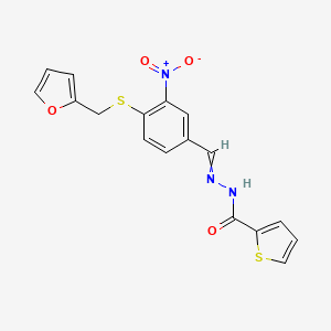 molecular formula C17H13N3O4S2 B14801400 N-[[4-(furan-2-ylmethylsulfanyl)-3-nitrophenyl]methylideneamino]thiophene-2-carboxamide 