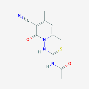 molecular formula C11H12N4O2S B14801558 N-[(3-cyano-4,6-dimethyl-2-oxopyridin-1(2H)-yl)carbamothioyl]acetamide 