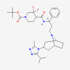 molecular formula C33H48F2N6O3 B14801597 Tert-butyl 3,3-difluoro-4-[[3-[3-(3-methyl-5-propan-2-yl-1,2,4-triazol-4-yl)-8-azabicyclo[3.2.1]octan-8-yl]-1-phenylpropyl]carbamoyl]piperidine-1-carboxylate 