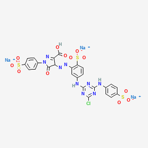 molecular formula C25H15ClN9Na3O12S3 B14801623 Hydrogen 4-5-4-chloro-6-(4-sulphonatophenyl)amino-1,3,5-triazin-2-ylamino-2-sulphonatophenylazo-4,5-dihydro-5-ox o-1-(4-sulphonatophenyl)-1H-pyrazole-3-carboxylate (sodium salt) 