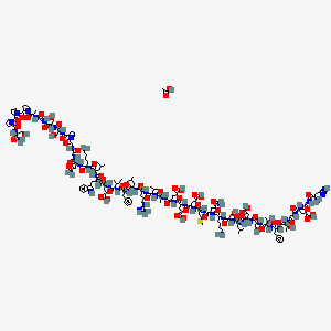 molecular formula C186H286N50O62S B14801677 acetic acid;5-[[2-[[1-[[1-[[1-[[1-[[1-[[1-[[1-[[6-amino-1-[[5-amino-1-[[1-[[1-[[1-[[1-[[1-[[1-[[1-[[1-[[1-[[1-[[1-[[1-[[1-[[6-amino-1-[[4-amino-1-[[2-[[2-[2-[[1-[[1-[[2-[[1-[2-[2-[2-[(1-amino-3-hydroxy-1-oxopropan-2-yl)carbamoyl]pyrrolidine-1-carbonyl]pyrrolidine-1-carbonyl]pyrrolidin-1-yl]-1-oxopropan-2-yl]amino]-2-oxoethyl]amino]-3-hydroxy-1-oxopropan-2-yl]amino]-3-hydroxy-1-oxopropan-2-yl]carbamoyl]pyrrolidin-1-yl]-2-oxoethyl]amino]-2-oxoethyl]amino]-1,4-dioxobutan-2-yl]amino]-1-oxohexan-2-yl]amino]-4-methyl-1-oxopentan-2-yl]amino]-3-(1H-indol-3-yl)-1-oxopropan-2-yl]amino]-4-carboxy-1-oxobutan-2-yl]amino]-3-methyl-1-oxopentan-2-yl]amino]-1-oxo-3-phenylpropan-2-yl]amino]-4-methyl-1-oxopentan-2-yl]amino]-5-carbamimidamido-1-oxopentan-2-yl]amino]-3-methyl-1-oxobutan-2-yl]amino]-1-oxopropan-2-yl]amino]-4-carboxy-1-oxobutan-2-yl]amino]-4-carboxy-1-oxobutan-2-yl]amino]-4-carboxy-1-oxobutan-2-yl]amino]-4-methylsulfanyl-1-oxobutan-2-yl]amino]-1,5-dioxopentan-2-yl]amino]-1-oxohexan-2-yl]amino]-3-hydroxy-1-oxopropan-2-yl]amino]-4-methyl-1-oxopentan-2-yl]amino]-3-carboxy-1-oxopropan-2-yl]amino]-3-hydroxy-1-oxopropan-2-yl]amino]-3-hydroxy-1-oxobutan-2-yl]amino]-1-oxo-3-phenylpropan-2-yl]amino]-3-hydroxy-1-oxobutan-2-yl]amino]-2-oxoethyl]amino]-4-[[2-[[2-amino-3-(1H-imidazol-4-yl)propanoyl]amino]acetyl]amino]-5-oxopentanoic acid 