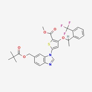 molecular formula C28H27F3N2O5S B14801685 Methyl 5-[6-(2,2-dimethylpropanoyloxymethyl)benzimidazol-1-yl]-3-[1-[2-(trifluoromethyl)phenyl]ethoxy]thiophene-2-carboxylate 