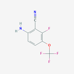 molecular formula C8H4F4N2O B14802222 Benzonitrile, 6-amino-2-fluoro-3-(trifluoromethoxy)- 