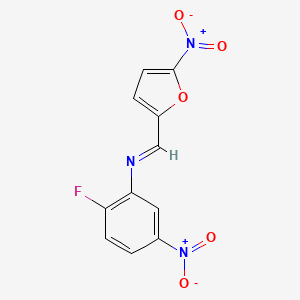 molecular formula C11H6FN3O5 B14802330 Benzene, 1-fluoro-4-nitro-2-(5-nitrofurfurylidenamino)- 