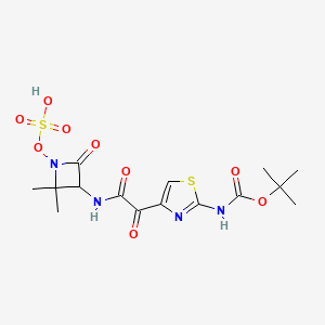 molecular formula C15H20N4O9S2 B14802563 tert-butyl N-[4-[2-[(2,2-dimethyl-4-oxo-1-sulfooxyazetidin-3-yl)amino]-2-oxoacetyl]-1,3-thiazol-2-yl]carbamate 
