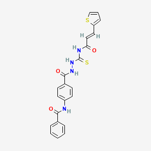 molecular formula C22H18N4O3S2 B14802972 N-{4-[(2-{[(2E)-3-(thiophen-2-yl)prop-2-enoyl]carbamothioyl}hydrazinyl)carbonyl]phenyl}benzamide 