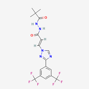 molecular formula C18H17F6N5O2 B14803400 N'-[(E)-3-[3-[3,5-bis(trifluoromethyl)phenyl]-1,2,4-triazol-1-yl]prop-2-enoyl]-2,2-dimethylpropanehydrazide 