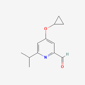 molecular formula C12H15NO2 B14803825 4-Cyclopropoxy-6-isopropylpicolinaldehyde 