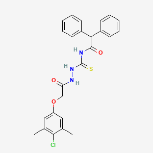 molecular formula C25H24ClN3O3S B14804236 N-({2-[(4-chloro-3,5-dimethylphenoxy)acetyl]hydrazinyl}carbonothioyl)-2,2-diphenylacetamide 