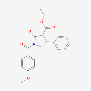 molecular formula C21H21NO5 B148047 Ethyl 1-(4-methoxybenzoyl)-2-oxo-4-phenyl-3-pyrrolidinecarboxylate CAS No. 137427-81-7