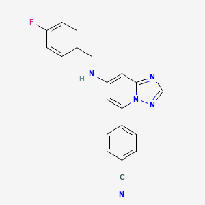 molecular formula C20H14FN5 B14805885 Benzonitrile, 4-[7-[[(4-fluorophenyl)methyl]amino][1,2,4]triazolo[1,5-a]pyridin-5-yl]- 