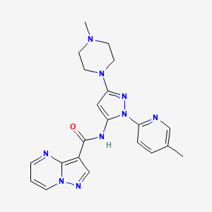 molecular formula C21H23N9O B14806283 N-(3-(4-Methylpiperazin-1-yl)-1-(5-methylpyridin-2-yl)-1H-pyrazol-5-yl)pyrazolo[1,5-a]pyrimidine-3-carboxamide 