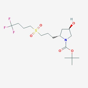 molecular formula C16H28F3NO5S B14806307 tert-Butyl (2R,4R)-4-hydroxy-2-(3-((4,4,4-trifluorobutyl)sulfonyl)propyl)pyrrolidine-1-carboxylate 