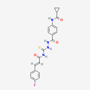 molecular formula C21H19FN4O3S B14806638 N-{4-[(2-{[(2E)-3-(4-fluorophenyl)prop-2-enoyl]carbamothioyl}hydrazinyl)carbonyl]phenyl}cyclopropanecarboxamide 