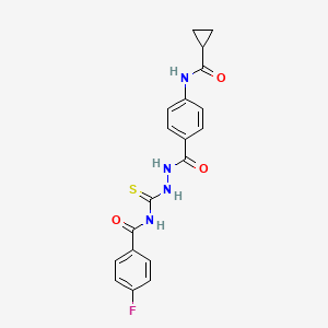 molecular formula C19H17FN4O3S B14807465 N-{[2-({4-[(cyclopropylcarbonyl)amino]phenyl}carbonyl)hydrazinyl]carbonothioyl}-4-fluorobenzamide 