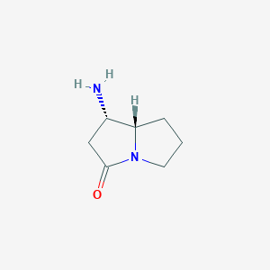 molecular formula C7H12N2O B14812971 Rel-(1S,7aS)-1-aminohexahydro-3H-pyrrolizin-3-one 