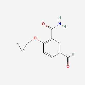molecular formula C11H11NO3 B14815602 2-Cyclopropoxy-5-formylbenzamide 